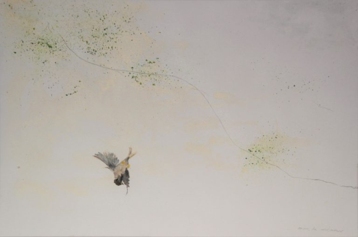 Moins de moineaux, 2021, techniques mixtes sur toile, 60×90