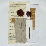 An Evening S, 2024, Fragments cousus de papier, pétales de roses et tissus variés, cm 40 x 30